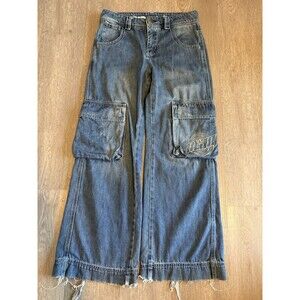 A.LAB Ether Blue Baggy Cargo Jeans "Expand Your Mind" Waistband Size 4